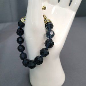 Heidi Daus Beaded Womens Bracelet Dark Blue Beads Swarovski Rhinestones 6 1/4"